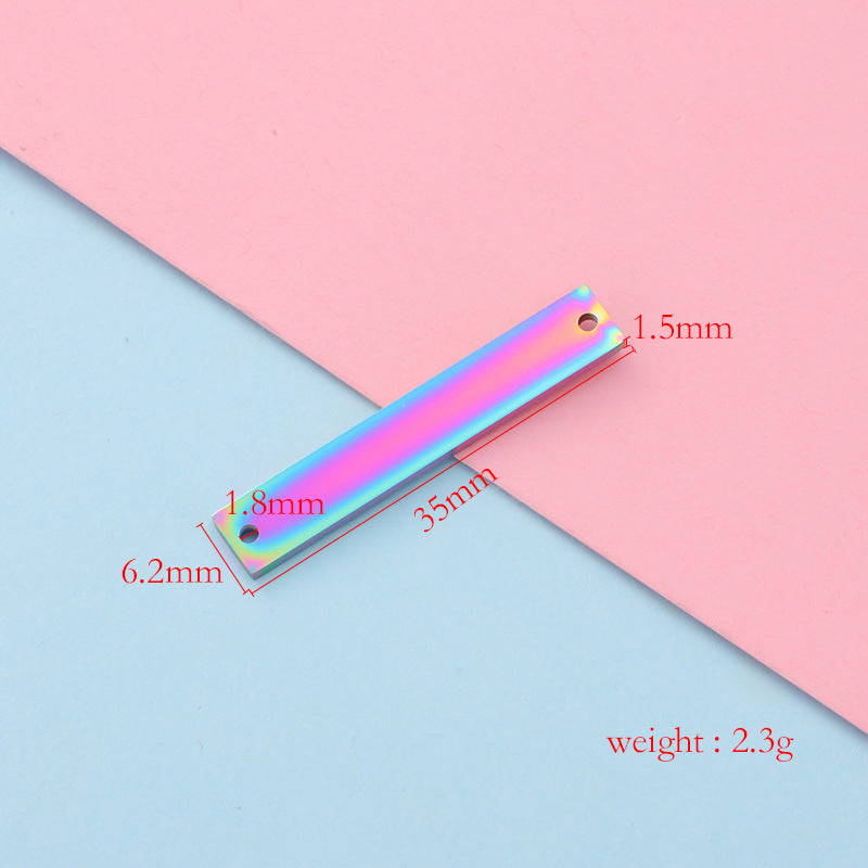 Spot Mirror Stainless Steel Rectangular Double Hole Connector Geometric Glossy Tag Can Be Engraved 1.5*6*35mm