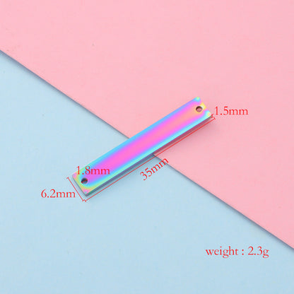 Spot Mirror Stainless Steel Rectangular Double Hole Connector Geometric Glossy Tag Can Be Engraved 1.5*6*35mm