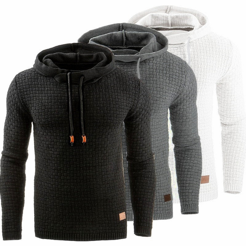 2018 autumn and winter new European and American men's jacquard sweater long sleeve hoodie warm color hooded sweatshirt jacket