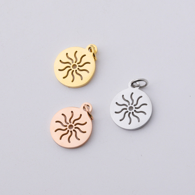 12*17mm round hollow sun full polished small pendant DIY stainless steel accessories with hanging ring 0.8*5mm