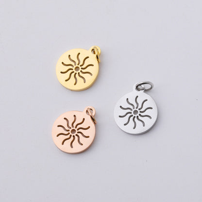 12*17mm round hollow sun full polished small pendant DIY stainless steel accessories with hanging ring 0.8*5mm