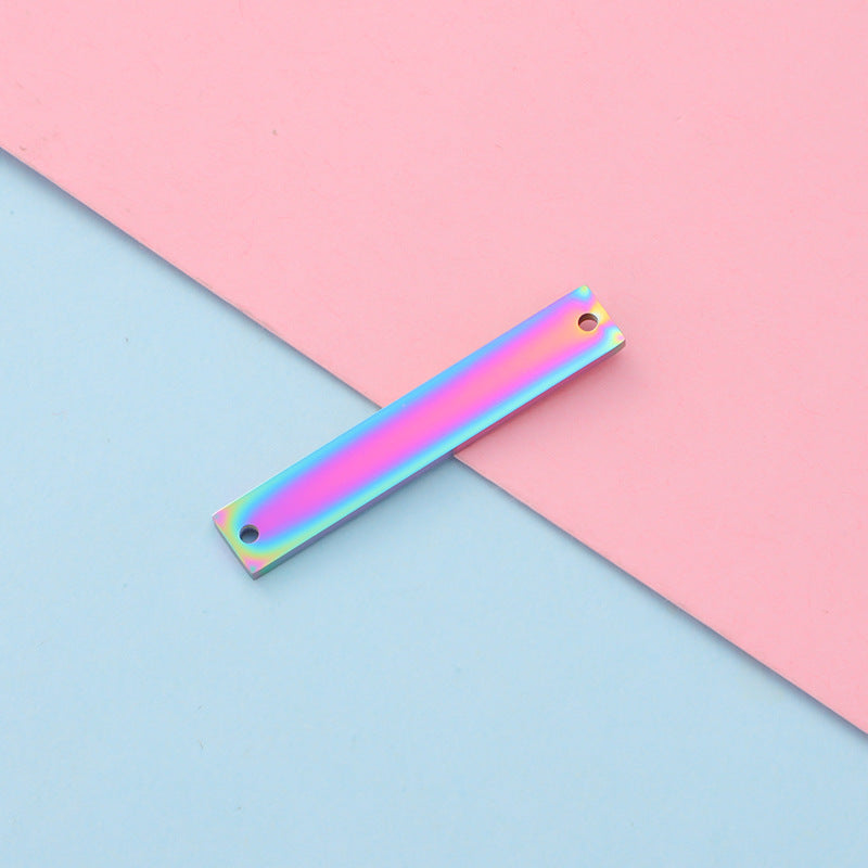 Spot Mirror Stainless Steel Rectangular Double Hole Connector Geometric Glossy Tag Can Be Engraved 1.5*6*35mm