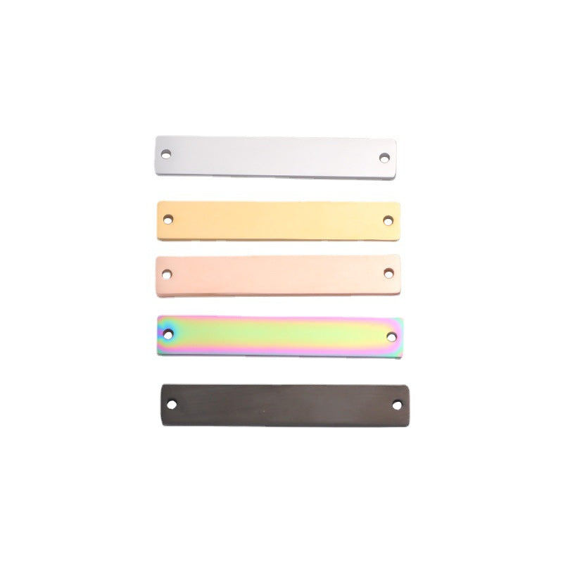 Spot Mirror Stainless Steel Rectangular Double Hole Connector Geometric Glossy Tag Can Be Engraved 1.5*6*35mm