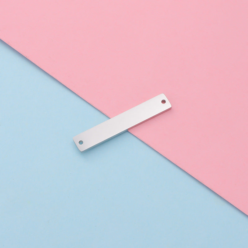 Spot Mirror Stainless Steel Rectangular Double Hole Connector Geometric Glossy Tag Can Be Engraved 1.5*6*35mm