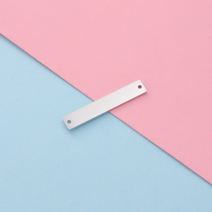 Spot Mirror Stainless Steel Rectangular Double Hole Connector Geometric Glossy Tag Can Be Engraved 1.5*6*35mm