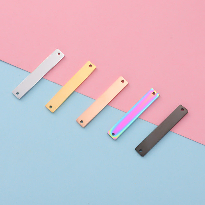 Spot Mirror Stainless Steel Rectangular Double Hole Connector Geometric Glossy Tag Can Be Engraved 1.5*6*35mm