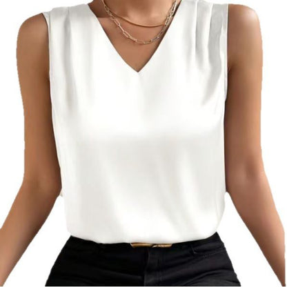2026 Amazon European and American Cross-Border Women's Clothing Satin Suit Sleeveless Elegant Commuter Vest Base Top