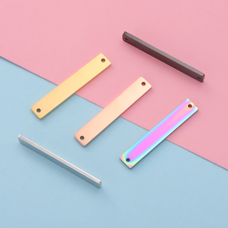 Spot Mirror Stainless Steel Rectangular Double Hole Connector Geometric Glossy Tag Can Be Engraved 1.5*6*35mm
