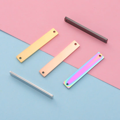 Spot Mirror Stainless Steel Rectangular Double Hole Connector Geometric Glossy Tag Can Be Engraved 1.5*6*35mm