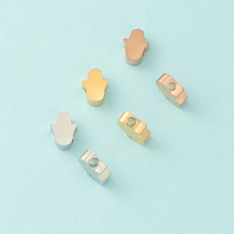in stock Stainless Steel Mirror Hamsa Hand Small Hole Bead Accessories DIY Palm 1.8mm Aperture 6*8mm