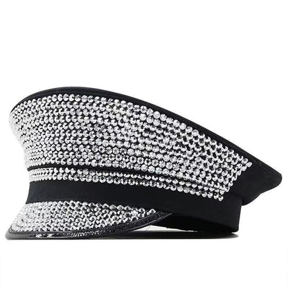 Cross-Border Rhinestone-Embellished Navy Hat, Punk Style Beret, Y2K Sun Protection Hat, Women's Large Brim Sunshade Baseball Cap
