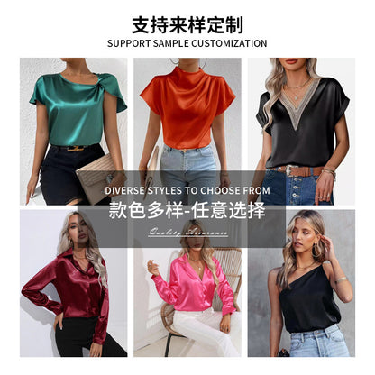 High-Waist Satin Skirt Slit Long Skirt Satin Skirt Spring New Lady Style European and American Large Hem Skirt Direct Sale