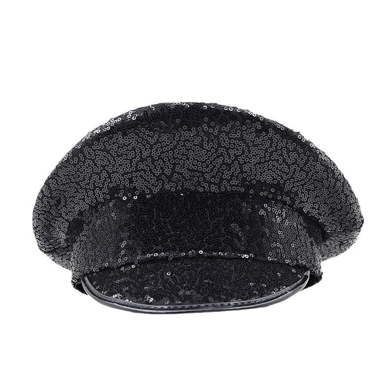 Cross-Border Rhinestone-Embellished Navy Hat, Punk Style Beret, Y2K Sun Protection Hat, Women's Large Brim Sunshade Baseball Cap