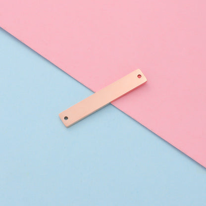 Spot Mirror Stainless Steel Rectangular Double Hole Connector Geometric Glossy Tag Can Be Engraved 1.5*6*35mm