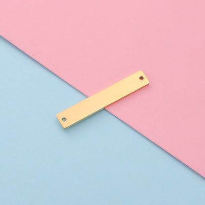 Spot Mirror Stainless Steel Rectangular Double Hole Connector Geometric Glossy Tag Can Be Engraved 1.5*6*35mm