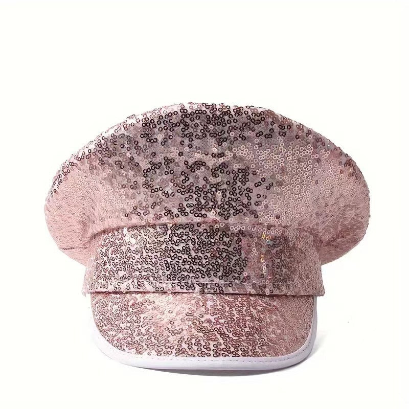 Cross-Border Rhinestone-Embellished Navy Hat, Punk Style Beret, Y2K Sun Protection Hat, Women's Large Brim Sunshade Baseball Cap