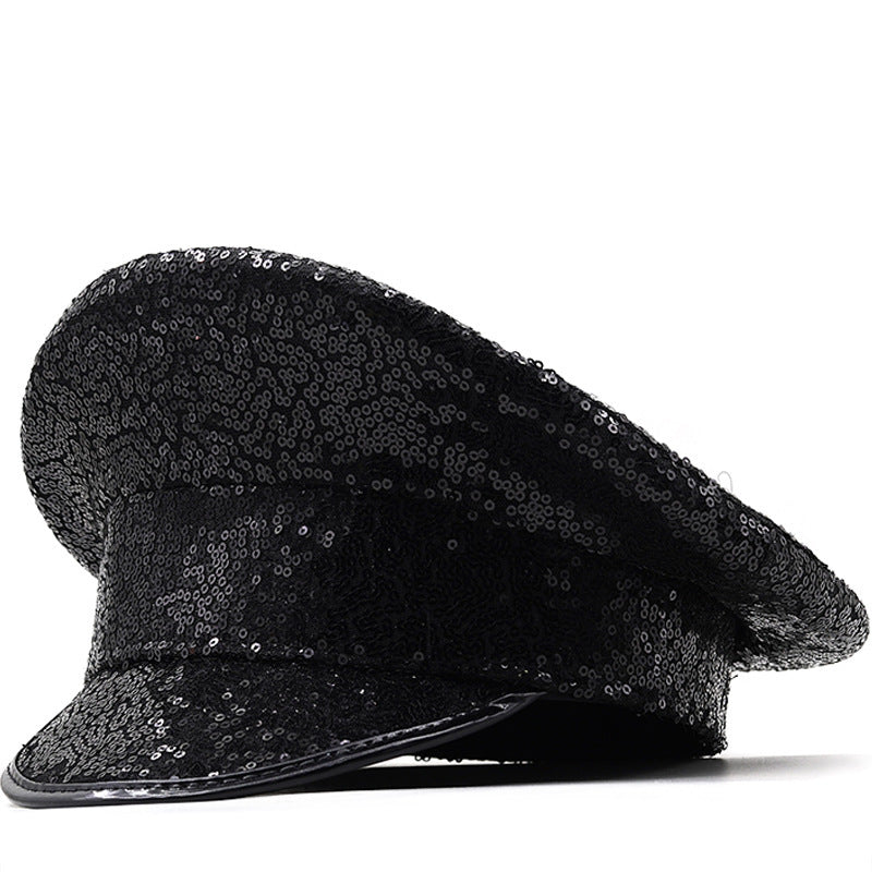 Cross-Border Rhinestone-Embellished Navy Hat, Punk Style Beret, Y2K Sun Protection Hat, Women's Large Brim Sunshade Baseball Cap