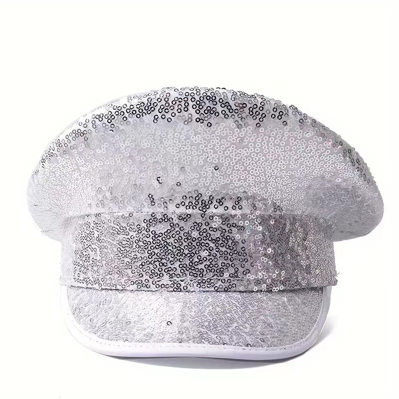 Cross-Border Rhinestone-Embellished Navy Hat, Punk Style Beret, Y2K Sun Protection Hat, Women's Large Brim Sunshade Baseball Cap
