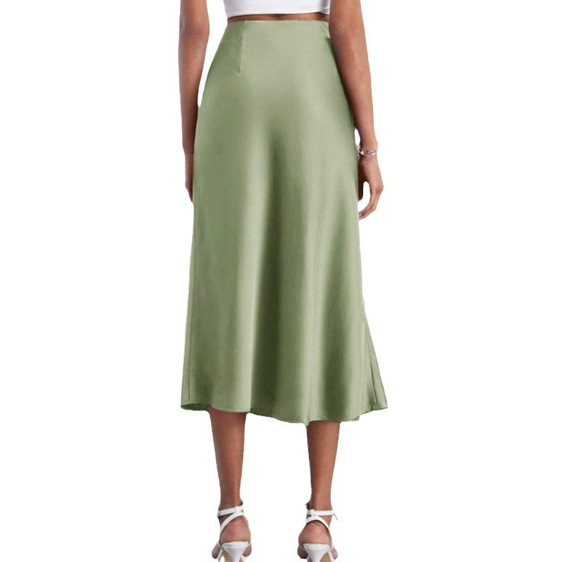 High-Waist Satin Skirt Slit Long Skirt Satin Skirt Spring New Lady Style European and American Large Hem Skirt Direct Sale
