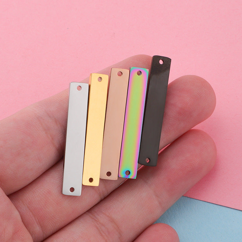 Spot Mirror Stainless Steel Rectangular Double Hole Connector Geometric Glossy Tag Can Be Engraved 1.5*6*35mm