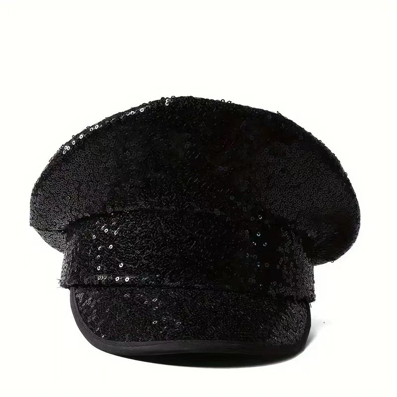 Cross-Border Rhinestone-Embellished Navy Hat, Punk Style Beret, Y2K Sun Protection Hat, Women's Large Brim Sunshade Baseball Cap