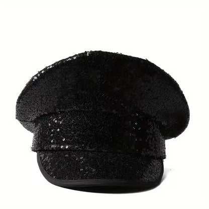 Cross-Border Rhinestone-Embellished Navy Hat, Punk Style Beret, Y2K Sun Protection Hat, Women's Large Brim Sunshade Baseball Cap