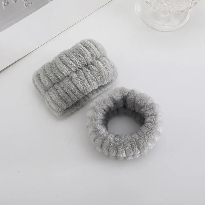 1/2/3Pcs Face Wash Absorbent Wristband Headband Hair Accessories Set Women Girls Coral Fleece Hair Bands Cuff Waterproof Bands