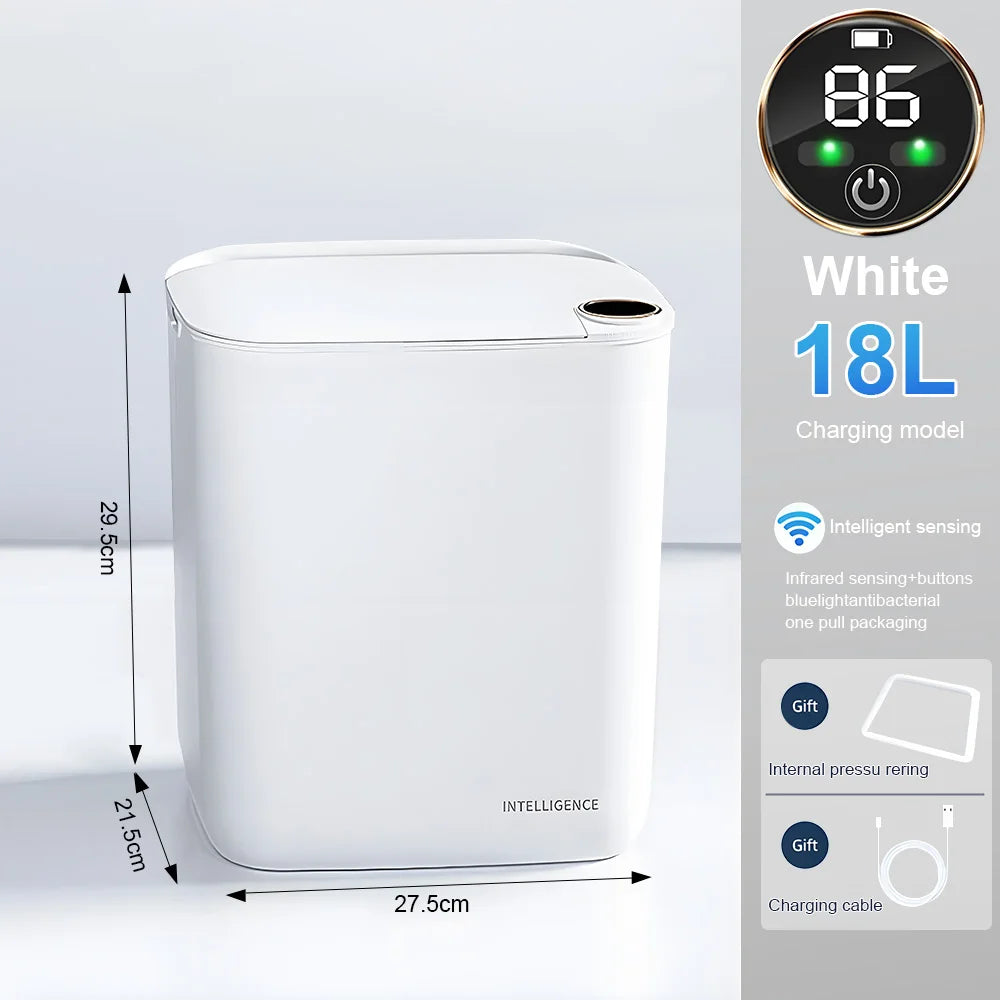 20L Smart Sensor Trash Can With Display Type-C Recharging Automatic Wastebin For Bathroom Kitchen Toilet Wastebasket Smart home