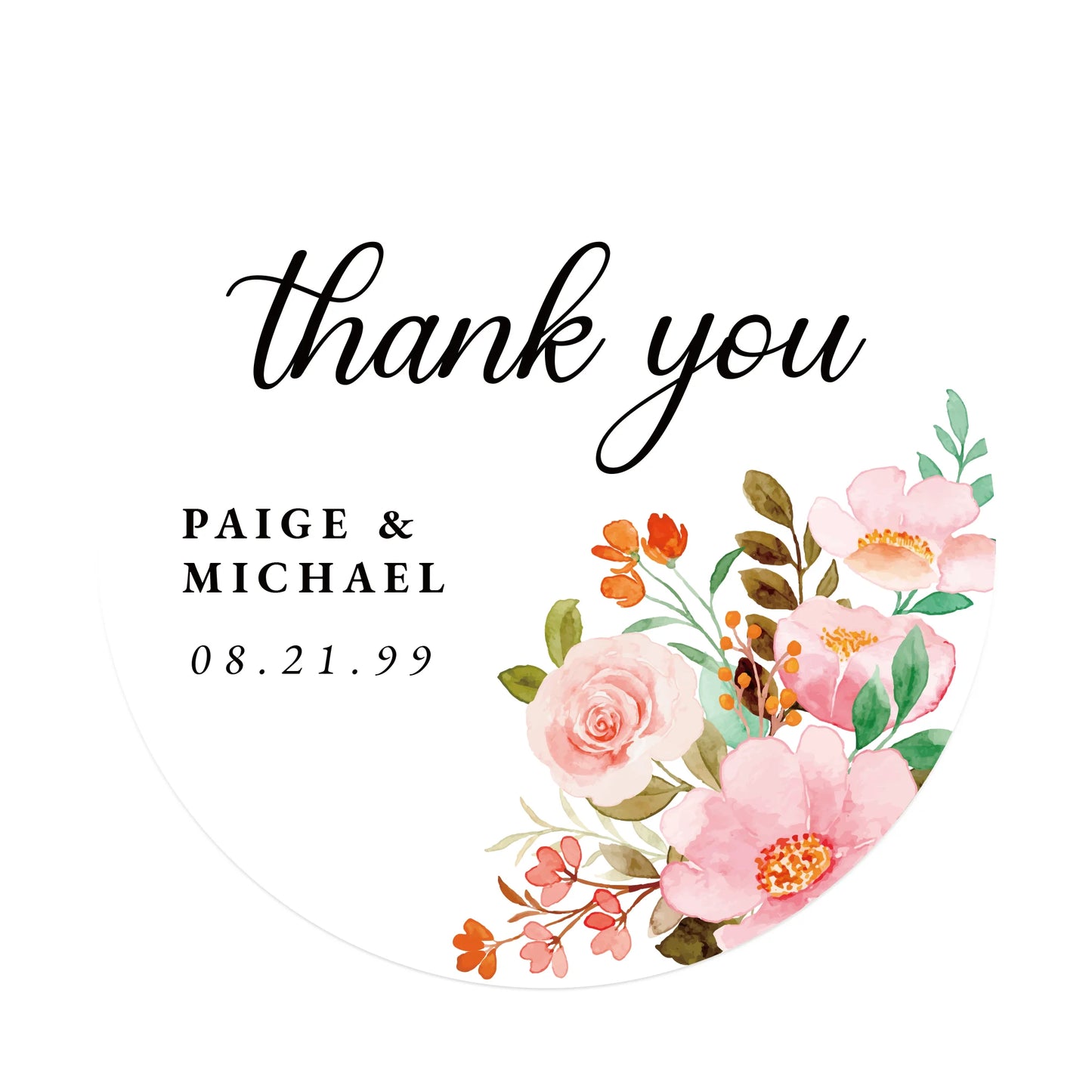 100 Pcs Personalized Round Label Stickers Custom Stickers of Name Date Thank You,for Bridal Shower Wedding Party Favors