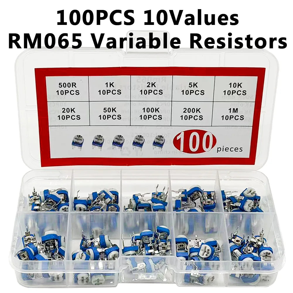 100Pcs RM065 Variable Resistors 10 Values Electronic Component Durable And Accurate