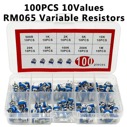 100Pcs RM065 Variable Resistors 10 Values Electronic Component Durable And Accurate