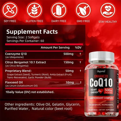 CoQ10 Supplement - Antioxidant, Promotes Blood Circulation, Heart Health and Energy Production, and Enhances Immunity