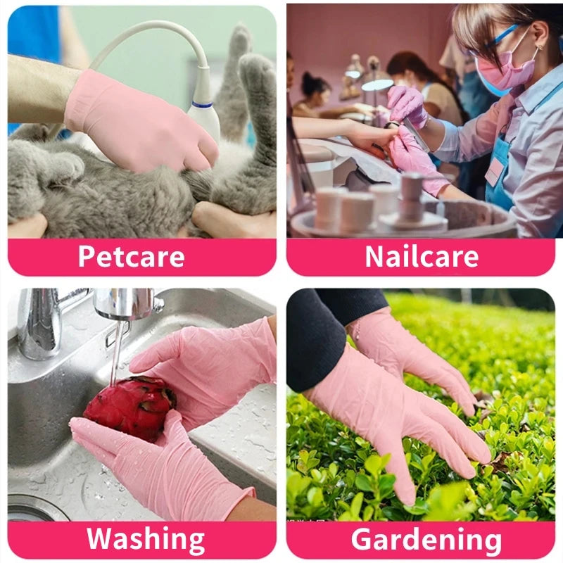 20/50/100PCS Pink Nitrile Gloves Disposable Powder Free Latex Gloves for Household Cleaning Beauty Salon Working Kitchen Gloves