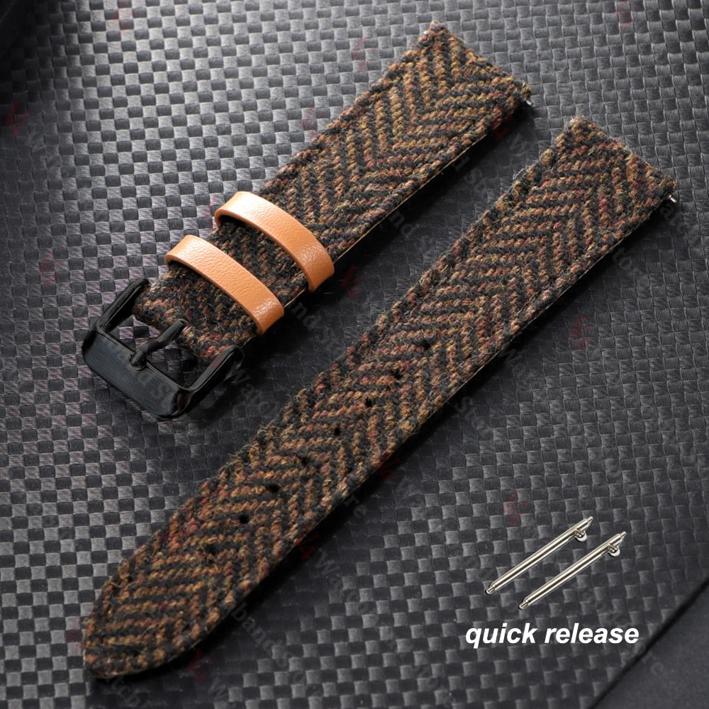 18mm 20mm 22mm Woven Tweed Fabric Strap Two-Sided Nylon Cowhide Watchband Quick Release Band Business Wristband Belt Accessories