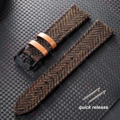 18mm 20mm 22mm Woven Tweed Fabric Strap Two-Sided Nylon Cowhide Watchband Quick Release Band Business Wristband Belt Accessories