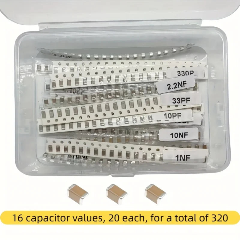 (Industrial SMD Capacitor Components)320pcs 1206 SMD Capacitor Kit - High Quality Assorted Capacitors Set for Electronic Compone