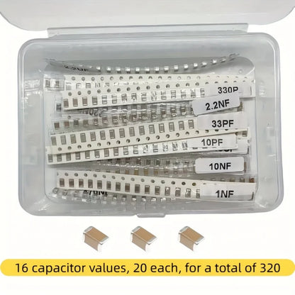 (Industrial SMD Capacitor Components)320pcs 1206 SMD Capacitor Kit - High Quality Assorted Capacitors Set for Electronic Compone