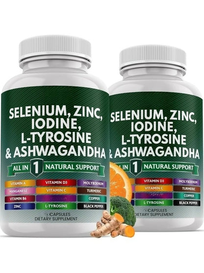 120 Count Multimineral Vitamin Capsules with Selenium Zinc Iodine L-TyrosineTurmeric Silica Supplement Daily Nutrition Support
