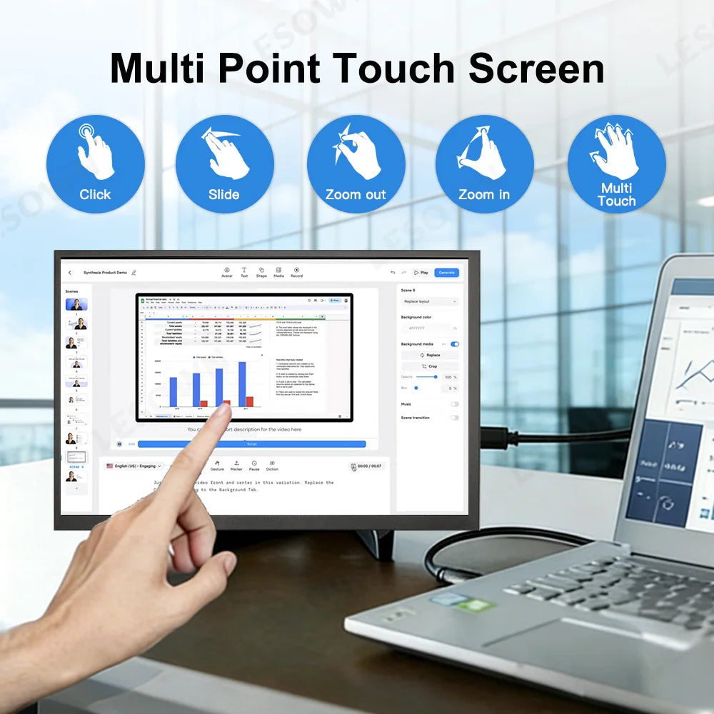 LESOWN Small Portable Monitor 10.1'' IPS 1280x800 USB C HDMI Laptop Second Screen External Display for Document Work PC