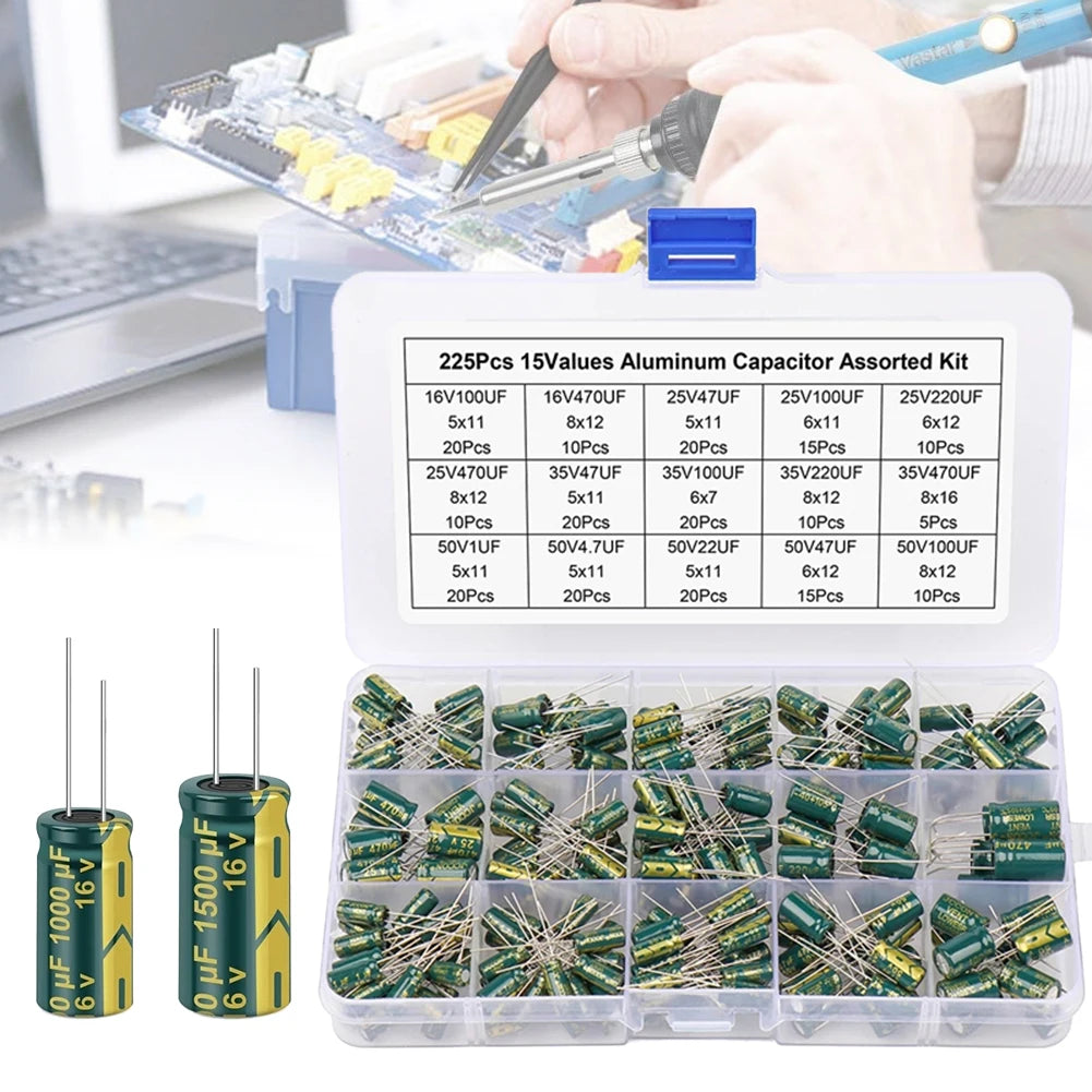 15/24/36 Values 225Pcs Aluminum Electrolytic Capacitors Aluminum Electrolytic Capacitors Assortment Kit for DIY Projects