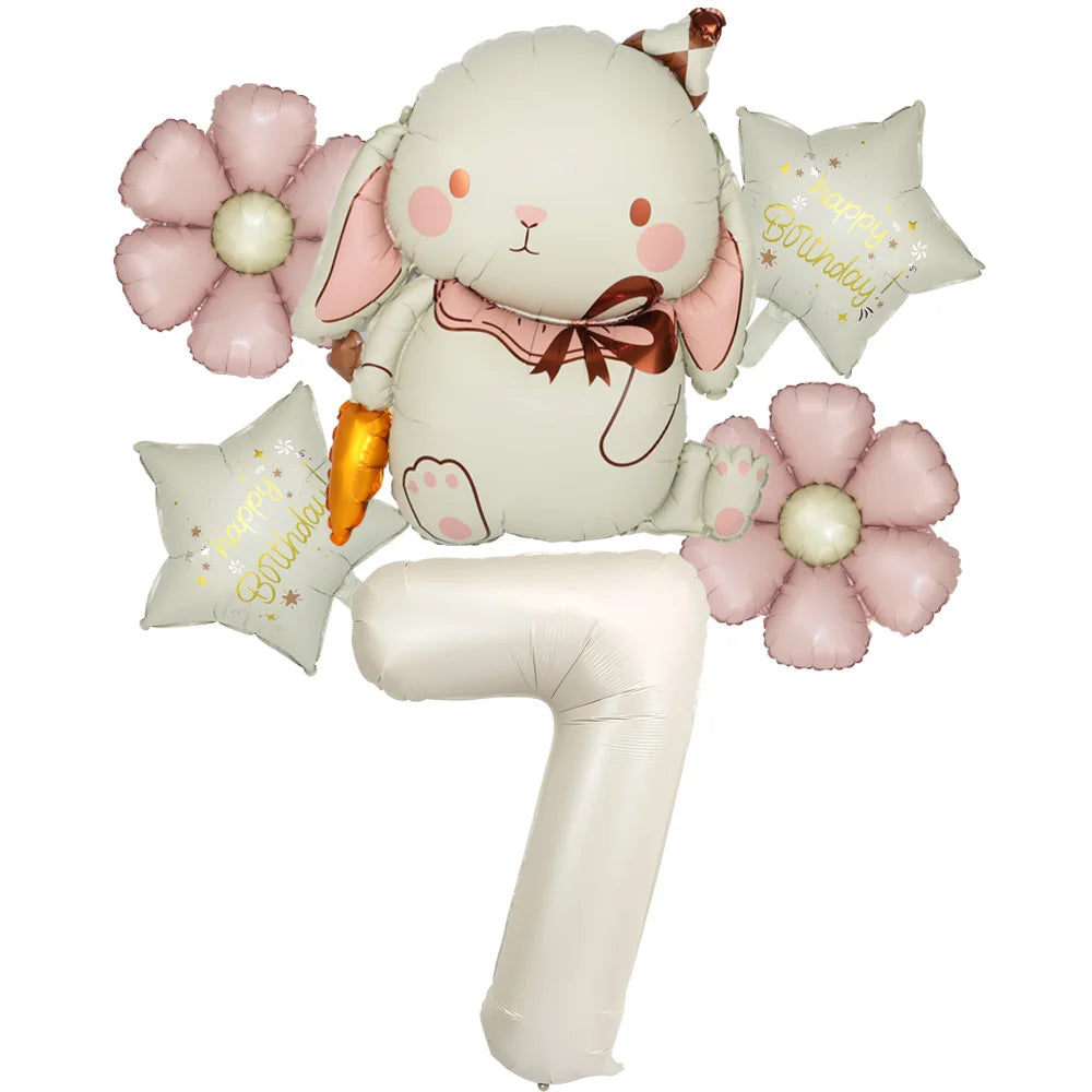 6pcs Rabbit Carrot Balloon Matt Daisy 40inch 1-9 Cream Number Foil Balloons Set Happy Birthday Decorations Party Supplies