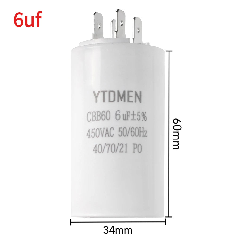 1PCS CBB60 Starting Capacitor 450VAC 4pin Double Insert Electric Replacement Motor Run Capacitors 4UF 5UF 6UF 8UF 16UF 20UF 60UF
