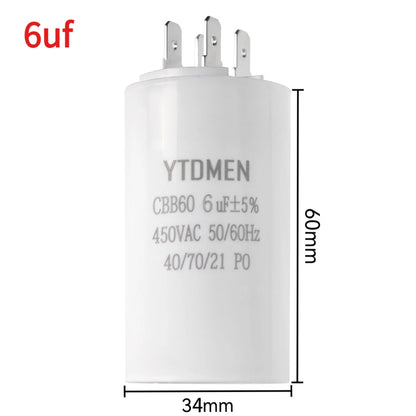 1PCS CBB60 Starting Capacitor 450VAC 4pin Double Insert Electric Replacement Motor Run Capacitors 4UF 5UF 6UF 8UF 16UF 20UF 60UF