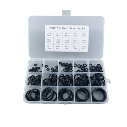 200pcs Rubber O-rings for Faucet, Hose, Valve, Water & Oil Proof Seals, Washer Combo Set, Universal Plumbing Accessories
