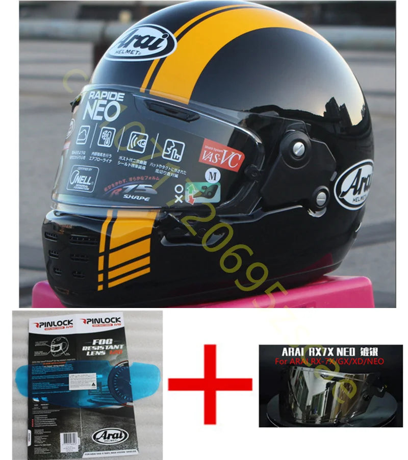 RAPIDE NEO Japanese Mode Full Face Helmet,For Harley Motorcycle And Cruise Motorcycle Protective Helmet,Bright Black Yellow
