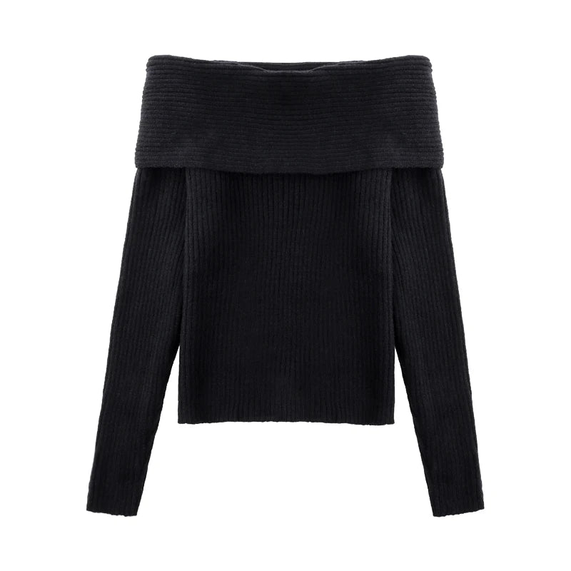 Fashion Autumn Women Off Shoulder Sweater Long Sleeve Elegant Casual Solid Knitted Tops Sexy Pullover Clothing Spring Knitwear