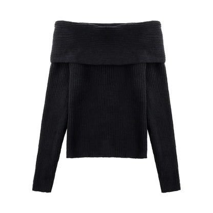 Fashion Autumn Women Off Shoulder Sweater Long Sleeve Elegant Casual Solid Knitted Tops Sexy Pullover Clothing Spring Knitwear