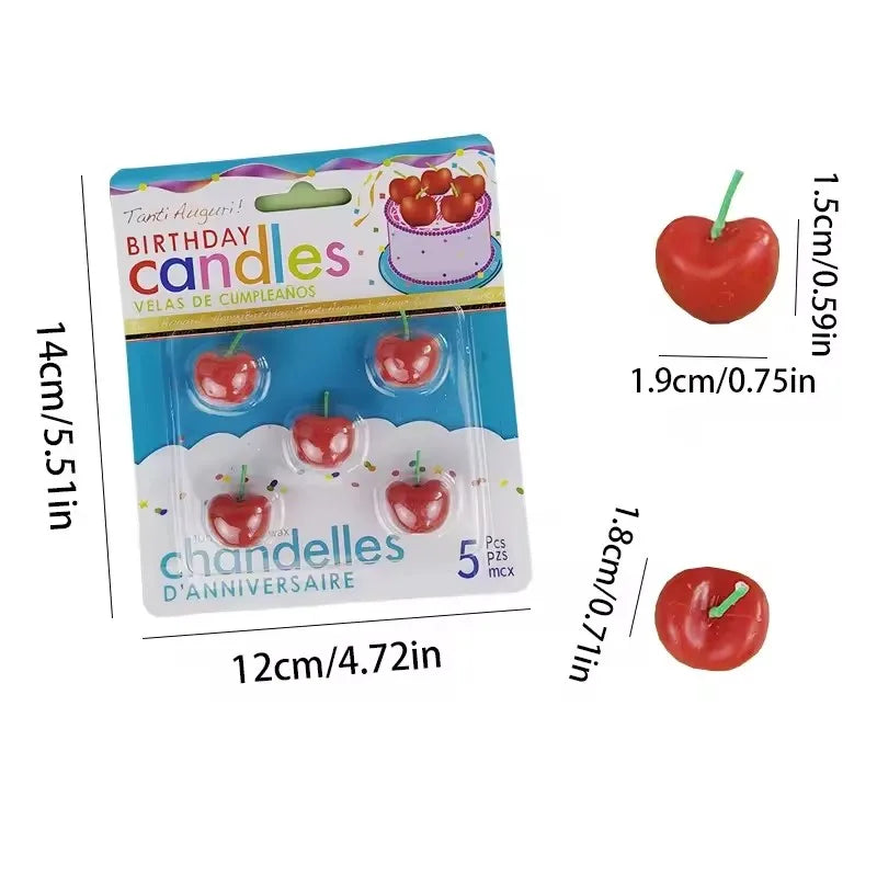 5pcs/set Cherry Shaped Birthday Cake Candles Dessert Baking Decorations for Celebrations Party Supplies