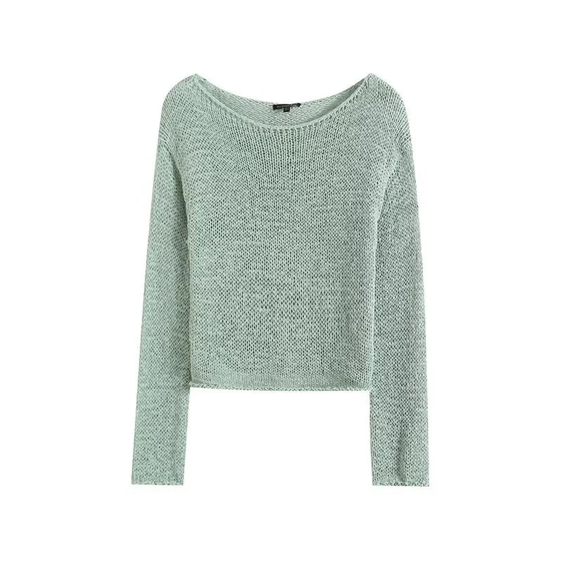 KEYANKETIAN 2024 Autumn New Women's Light green Sweater Simple style O-Neck Long Sleeve Soft Loose Pullover Cropped Knitted Top