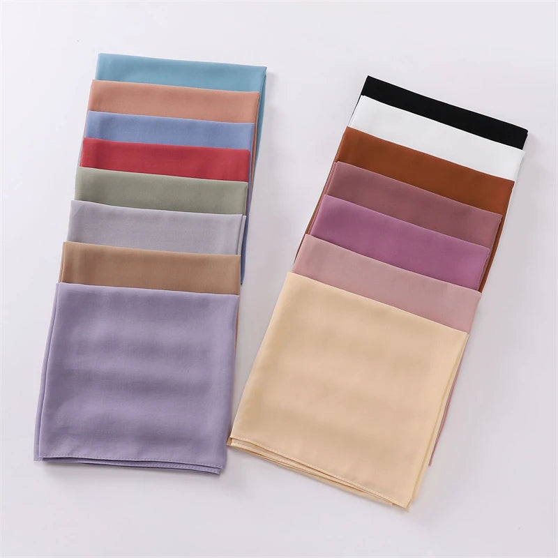 Muslim Chiffon Hijab Scarf Solid Color Square Head Wrap For Women Hijabs Scarves Jersey Hijabs Islamic Turban Headband Shawl